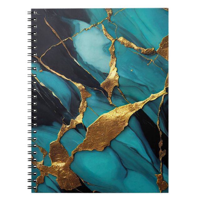 Cuaderno Mármol Verde Teal Profundo con Venas Doradas Audac (Frente)