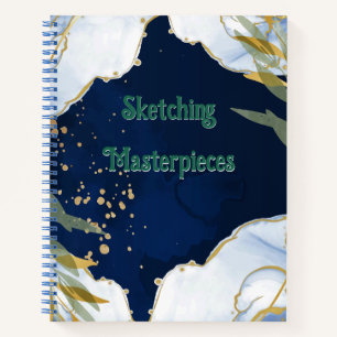 Cuaderno Mármol y Oro sobre Azul Medianoche