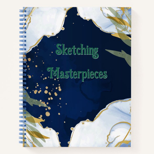 Cuaderno Mármol y Oro sobre Azul Medianoche (Anverso)