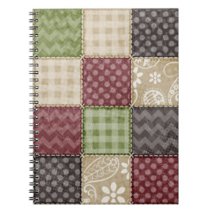 Cuaderno Maroon, Brown, Tan y Green Quilt Look