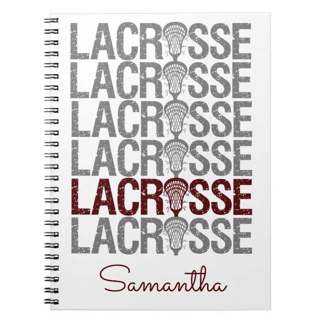 Cuaderno Maroon Distressed Lacrosse Word (Frente)