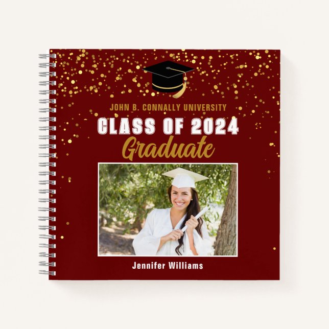 Cuaderno Maroon Gold Graduation Photo Autograph Guest (Anverso)