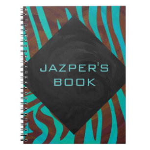 Cuaderno Marrón cebra y Verde azulado con monograma