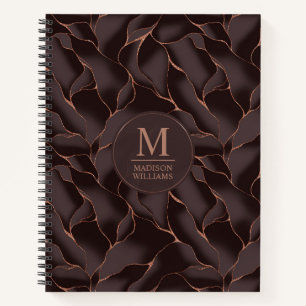 Cuaderno Marrón Chocolate & Patrón de Onda Abstracta en Oro