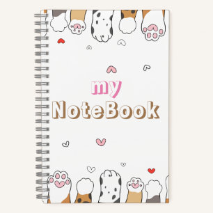 Cuaderno Marrón Gris Blanco Patitas de Gatos Lindos 14 cm
