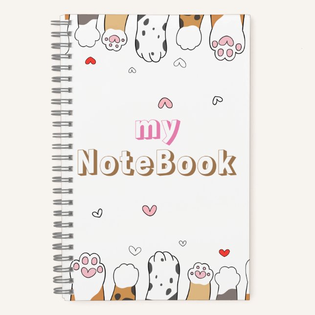 Cuaderno Marrón Gris Blanco  Patitas de Gatos Lindos 14 cm  (Anverso)