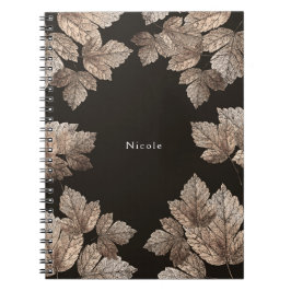 Cuaderno Marrón oscuro y bronce hojas rústico glam personal
