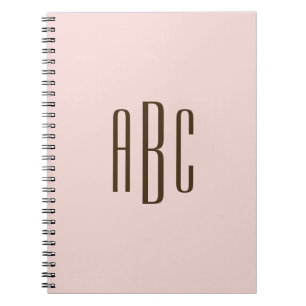 Cuaderno Marrón oscuro y Rubor simple tres letras monograma