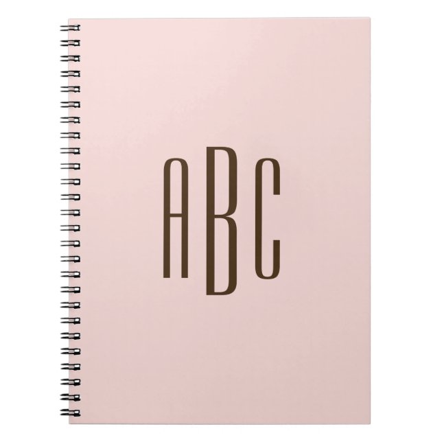 Cuaderno Marrón oscuro y Rubor simple tres letras monograma (Frente)