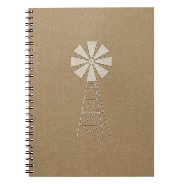 Cuaderno Marrón Rústico Kraft Molino de Viento Campo Modern (Frente)