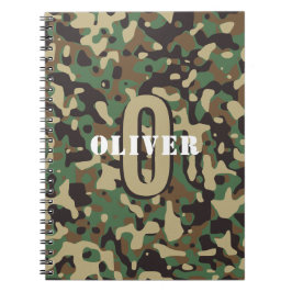 Cuaderno Marrón verde beige camo camuflaje Monograma nombre
