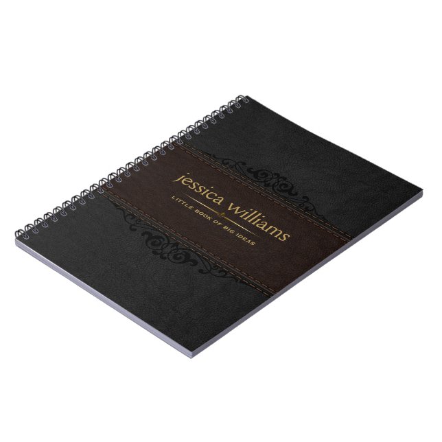 Cuaderno marrón y negro con elemento floral negro (Lado Izquierdo)