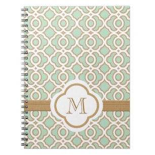 Cuaderno Marroquí con monograma de la verde menta y del oro