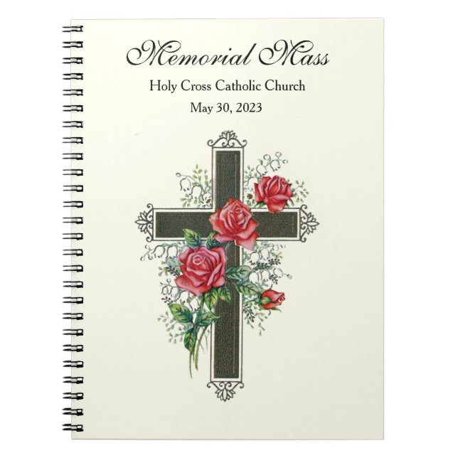 Cuaderno Masa conmemorativa con cruz y rosas rojas (Frente)