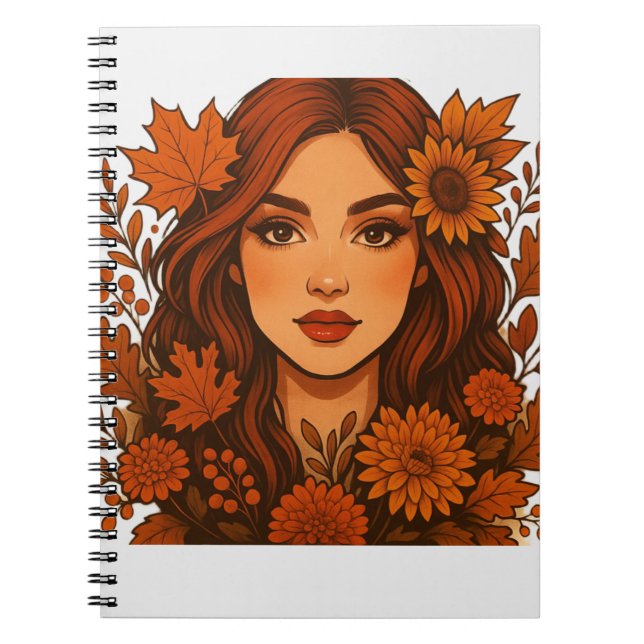 Cuaderno Masaje de otoño - Mujer con flores de otoño (Frente)