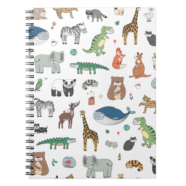 Cuaderno Máscara animal infantil, patrón de virus. (Frente)