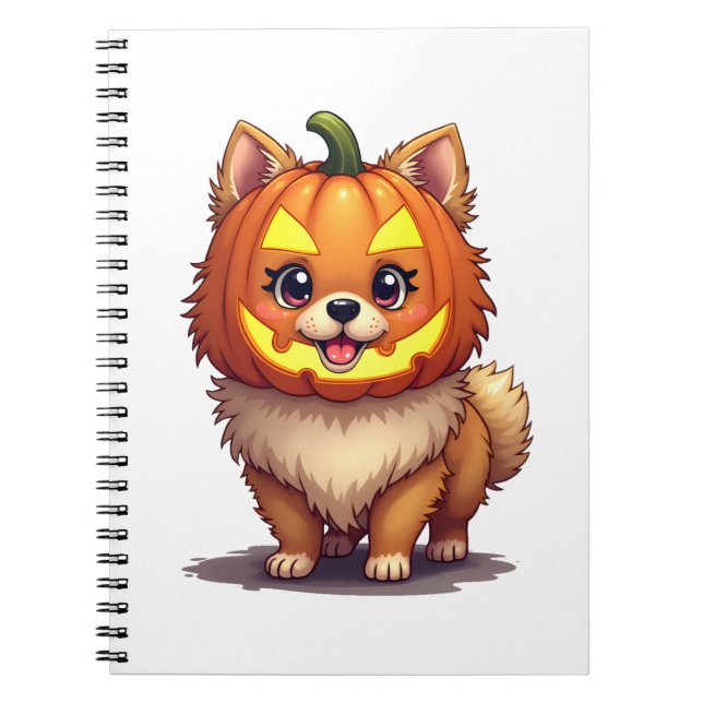 Cuaderno Máscara de calabaza Perro Pomeraniano (Frente)
