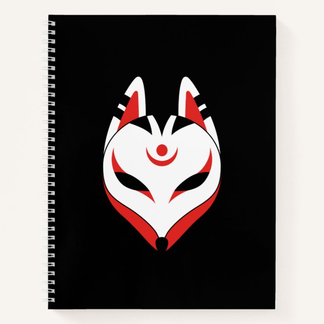 Cuaderno Máscara de Fox de Kitsune en negro (Anverso)
