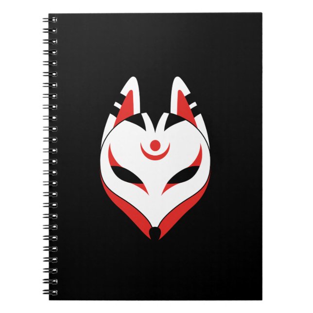 Cuaderno Máscara de Fox de Kitsune en negro (Frente)