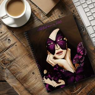 Cuaderno Máscara de Mariposa Morada Mujer Elegante Fantasía