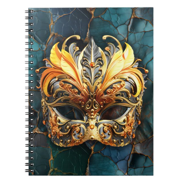 Cuaderno Máscara de oro sobre venas Verde azuladas fondo (Frente)