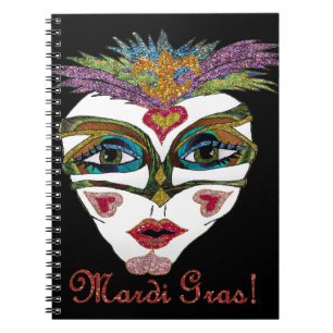 Cuaderno Máscara de plumas de Purpurina del Mardi Gras colo