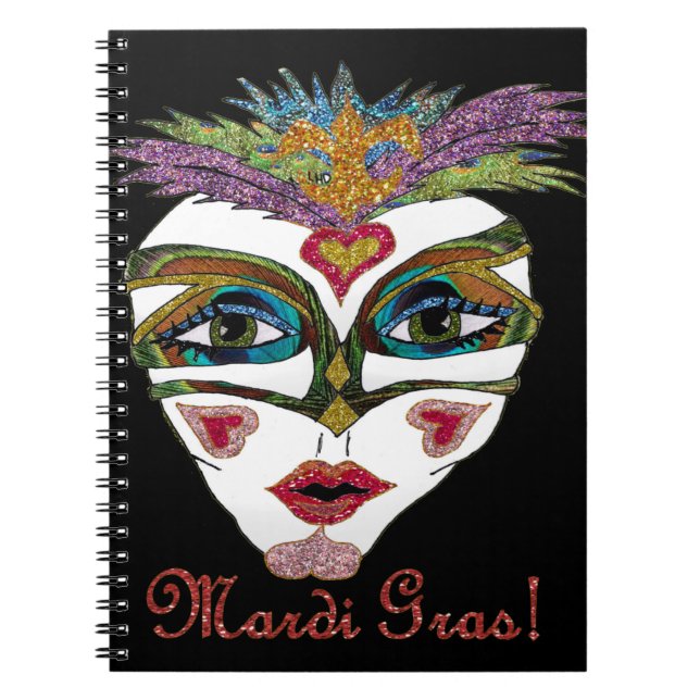 Cuaderno Máscara de plumas de Purpurina del Mardi Gras colo (Frente)