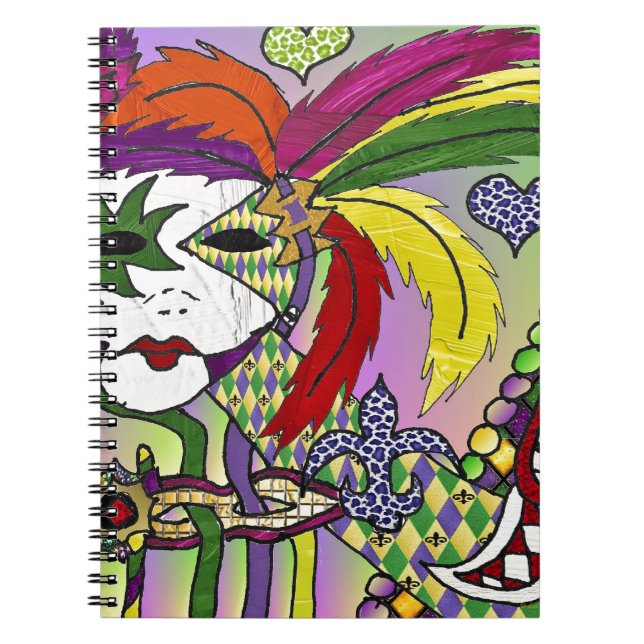 Cuaderno Máscara de plumas del Mardi Gras psicodélico (Frente)