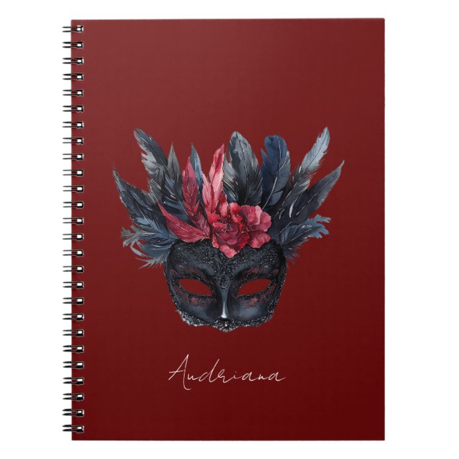 Cuaderno Máscara de plumas rojas negras de Borgoña (Frente)
