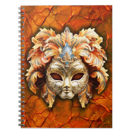 Cuaderno Máscara veneciana con ciruelas Naranjas en fondo r