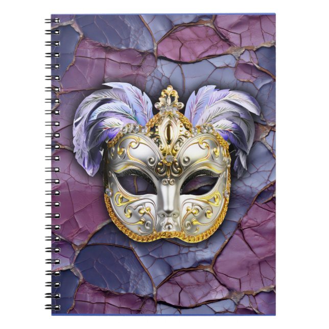 Cuaderno Máscara veneciana con plumas de lavanda (Frente)