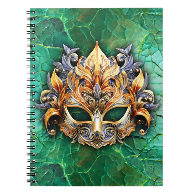 Cuaderno Máscara veneciana embellecida sobre verde brillant (Frente)