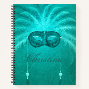 Cuaderno Mascarada de plumas máscara arte deco blanco verde