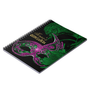 Cuaderno Mascarada de quinceañera verde de cumpleaños, másc