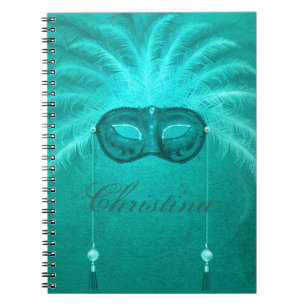 Cuaderno Mascarada máscara elegante pluma verde azulada vin