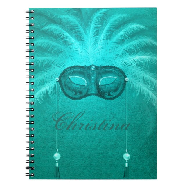 Cuaderno Mascarada máscara elegante pluma verde azulada vin (Frente)