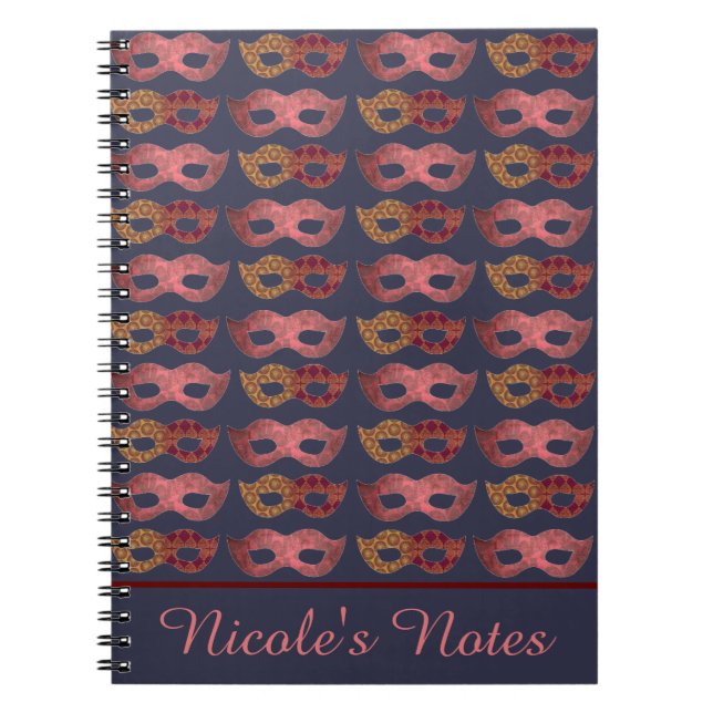 Cuaderno Máscaras de Burgundy Personalizadas con Patrón (Frente)