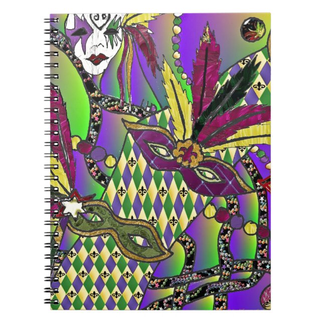 Cuaderno Máscaras de plumas de Mardi Gras psicodélicas (Frente)