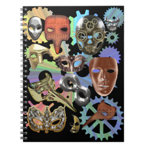 Cuaderno máscaras de steampunk de máscaras de plata dorada 