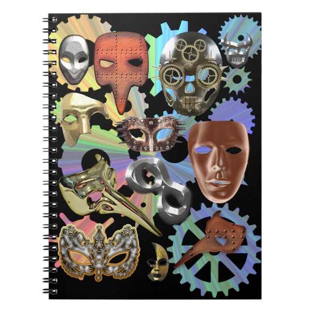 Cuaderno máscaras de steampunk de máscaras de plata dorada  (Frente)