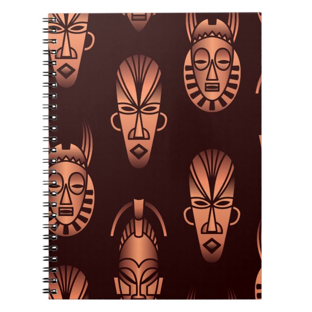 Cuaderno Mascarillas étnicas africanas, fondo oscuro (Frente)