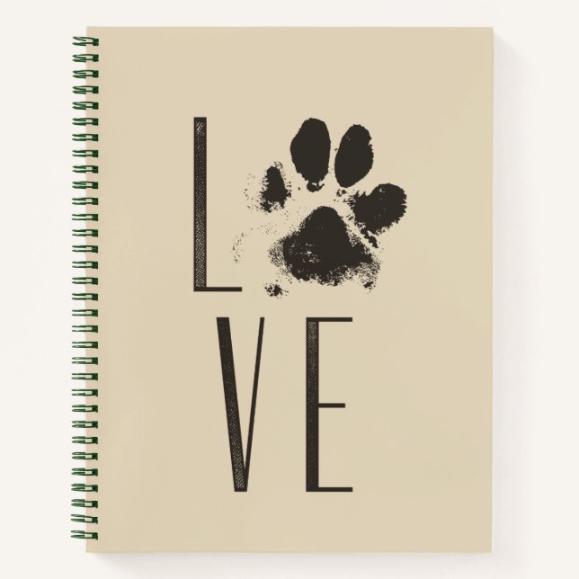 Cuaderno Mascota de amor Paw Print Brown Grunge Typography (Anverso)