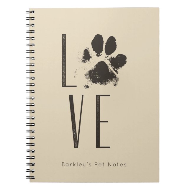 Cuaderno Mascota de amor Paw Print Brown Grunge Typography (Frente)