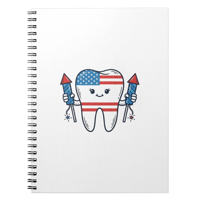 Cuaderno Mascota de diente patriótico Diseño de vector de f (Frente)