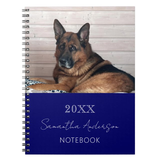 Cuaderno mascota de foto personalizado azul marino (Frente)