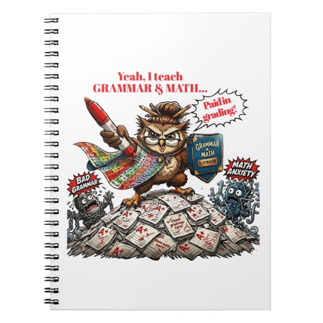 Cuaderno Mascota divertida de maestro búho - Héroe de gramá (Frente)