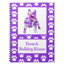 Cuaderno Mascota francés de Bulldog Cute  Silhouette Purple