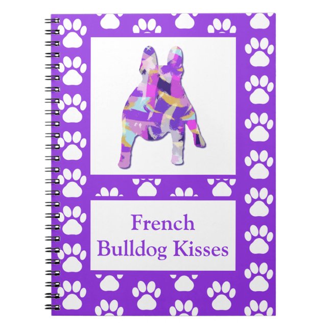 Cuaderno Mascota francés de Bulldog Cute  Silhouette Purple (Frente)