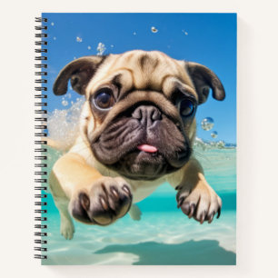 Cuaderno Mascota Pug Perro Animal Divertido jugando al agua