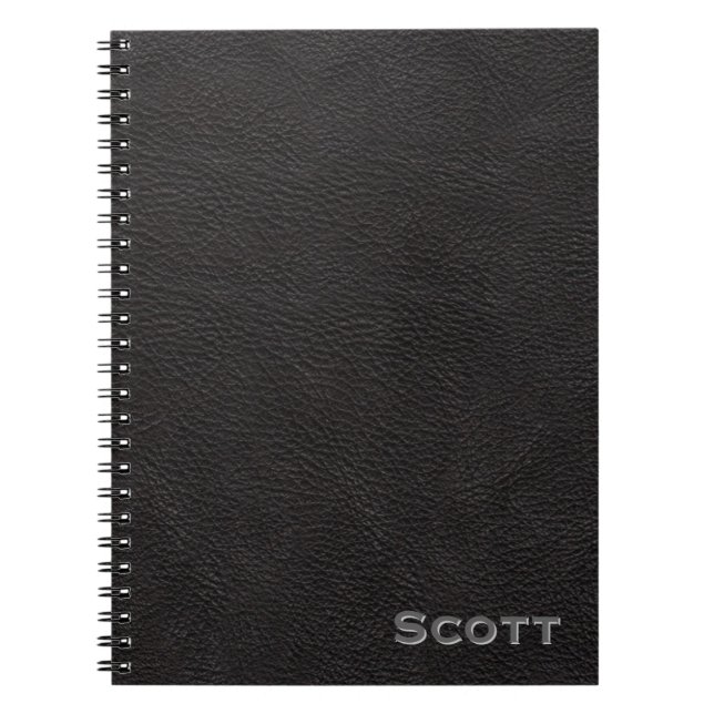 Cuaderno Masculino de cuero negro rústico personalizada (Frente)